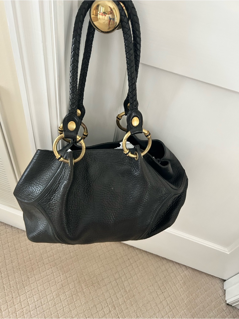 Kenneth Cole Black Leather Laptop Tote with Gold Accent